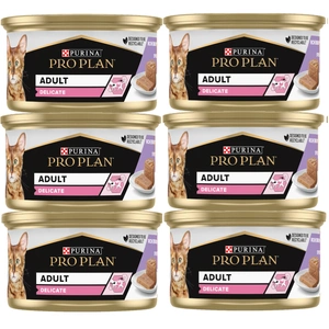 PRO PLAN Adult Delicate Hrană umedă pentru pisici cu curcan 6x85 g