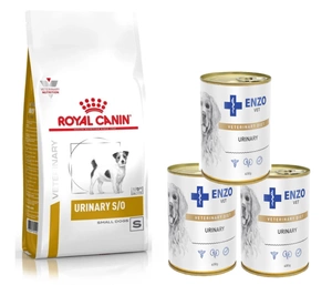 ROYAL CANIN Urinary S/O Small Dog 8kg+3xENZO VET Urinary pentru boli ale tractului urinar cu pui 400g pentru câini