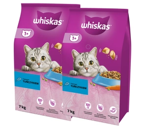 WHISKAS Adult 2x7 kg - hrană uscată pentru pisici adulte, cu ton delicios