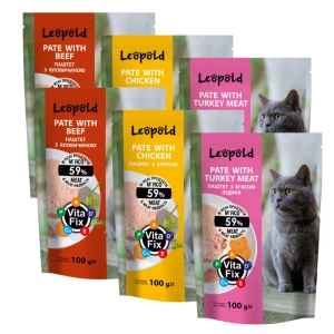 Pate de carne Leopold mix de arome pentru pisici 6x100g