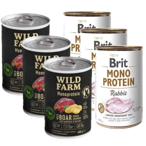 BRIT MONO PROTEIN RABBIT 3x400g + Wild Farm Monoprotein Wild Boar 3x400g