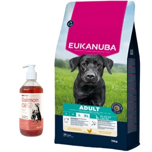 EUKANUBA Adult Large Breed Chicken 15kg+LAB V Ulei de somon pentru câini și pisici 500ml