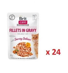 Brit Care Cat Pouches Fileuri de pisică în sos cu somon savuros îmbogățit cu cătină de mare și Nasturtium 24x85g