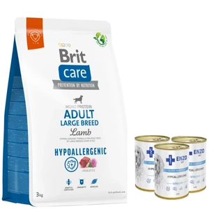 BRIT CARE Dog Hypoallergenic Adult Large Breed Lamb 3kg+3xENZO VET Dietă hipoalergenică cu curcan pentru câini 400g