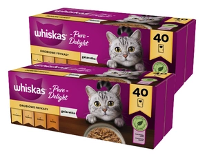 WHISKAS Adult pungi 2X40 x 85 g Poultry Delights – hrană umedă pentru pisici adulte, în jeleu (bucăți cu: pui, curcan, păsări, rață)