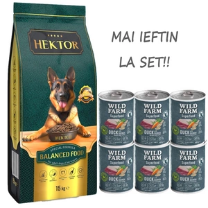 HEKTOR BALANCED Adult 15kg+WILD FARM Superfood Rață 6x400g
