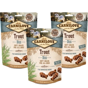 Carnilove Snack semi-umed, păstrăv și mărar, 3x200 g