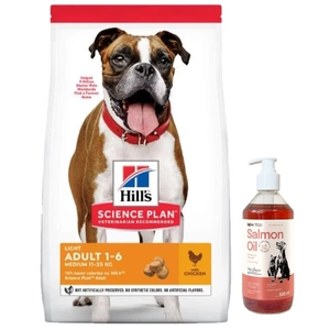 HILL'S SP Science Plan Canine Adult Light Medium cu pui 14kg+LAB V Ulei de somon pentru câini și pisici 500ml