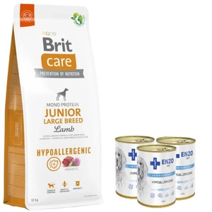 BRIT CARE Hypoallergenic Dog Junior Large Breed Lamb 12kg+3xENZO VET Hypoallergenic diet with turkey for dogs 400g