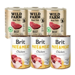 BRIT PATE &amp; MEAT CHICKEN 3x800g + WILD FARM Pate Beef 3x800g