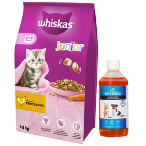 WHISKAS Hrană uscată pentru pisoi juniori cu pui 14 kg + LAB V 500 ml - 5% reducere!!!