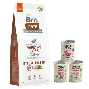 BRIT CARE Slăbire Iepure 12 kg + Wild Farm Pate MIX Arome 3x400 g