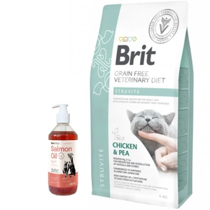 Brit Grain Free Veterinary Diet Cat Struvite Pui cu mazăre 5 kg + LAB V Ulei de somon pentru câini și pisici 500 ml