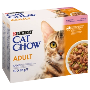 PURINA Cat Chow Hrană pentru pisici adulte cu somon și fasole verde în jeleu 10x85 g