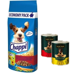Hrană uscată pentru câini Chappi cu carne de vită, pasăre și legume 13.5kg+Hektor Mixed Flavours 2x1240g