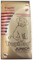 Tropidog Super Premium Junior pentru rase medii și mari cu curcan, somon și ouă 15 kg
