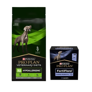 PRO PLAN Veterinary Diets HA Hipoalergenică Hrană uscată pentru câini 11 kg+ PRO PLAN FortiFlora Supliment probiotic pentru câini 30 x 1 g