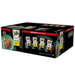 SHEBA Delicacy Fine Flakes Poultry Flavours pungi 80x85 g – hrană umedă completă pentru pisici adulte, în jeleu (bucăți cu: rață, pui, păsări de curte, curcan)