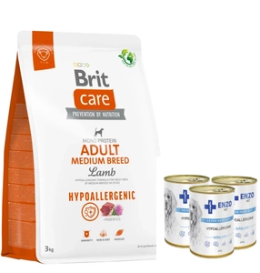 BRIT CARE Dog Hypoallergenic Adult Medium Breed Lamb 3kg+3xENZO VET Hypoallergenic diet with turkey for dogs 400g