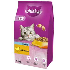 WHISKAS Sterile 1.4 kg - hrană uscată pentru pisici adulte după sterilizare, cu pui delicios