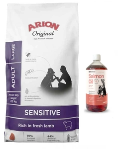ARION Original Sensitive Large Breeds 12kg+LAB V Ulei de somon pentru câini și pisici 1000ml