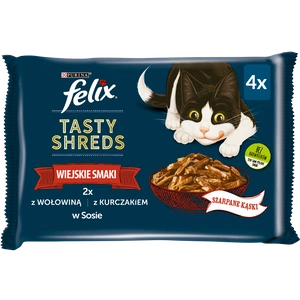 FELIX Tasty Shreds Gusturi rurale în sos 4x80g hrană umedă pentru pisici