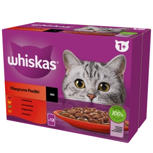 WHISKAS Adult pungi 12 x 85 g Classic Meals – hrană umedă pentru pisici adulte, în sos (bucăți cu: vită, pui, miel, păsări)