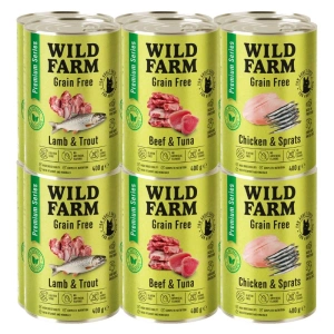 WILD FARM Premium Grain Free Mix arome 12x400g - Hrană pentru pisici fără cereale