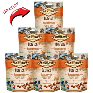 Carnilove Crunchy Snack, struț și mure 200 g 5+1 GRATUIT!!!