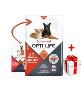 Versele-Laga Opti Life Adult Digestion Medium &amp; Maxi Lamb cu orez 12,5 kg + surpriză GRATUITĂ pentru câinele tău!