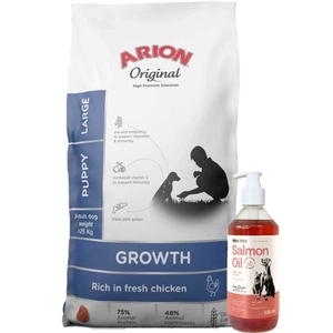 ARION Original Growth Chicken Puppy Large 12kg+LAB V Ulei de somon pentru câini și pisici 500ml