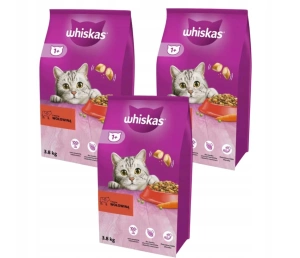 WHISKAS Adult 3x3,8 kg – hrană uscată completă pentru pisici adulte, cu carne delicioasă de vită
