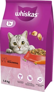 WHISKAS Adult 1,4 kg – hrană uscată completă pentru pisici adulte, cu carne delicioasă de vită