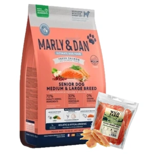 Marly &amp; Dan Senior Dog Medium &amp; Large Breed Fresh Salmon Holistic &amp; Hypoallergenic 12 kg hrană uscată + WILD FARM Piept de pui moale 500 g gustare pentru câini