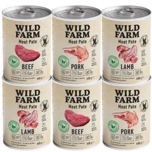 WILD FARM Pate Mix Flavours 6x400g hrană pentru câini fără gluten