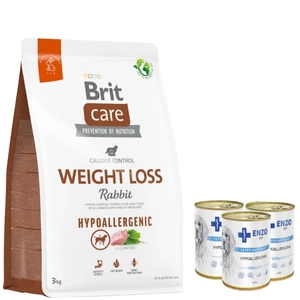 BRIT CARE Dog Hypoallergenic Weight Loss Rabbit 3kg+3xENZO VET Dietă hipoalergenică cu curcan pentru câini 400g
