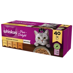 WHISKAS Adult pungi 40 x 85 g Poultry Delights – hrană umedă pentru pisici adulte, în jeleu (bucăți cu: pui, curcan, păsări, rață)