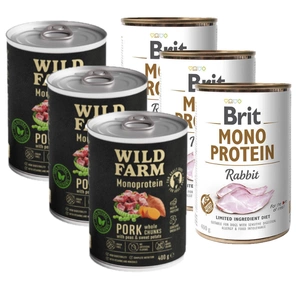 BRIT MONO PROTEIN RABBIT 3x400g + Wild Farm Monoprotein Pork 3x400g