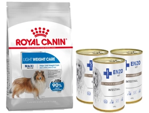 ROYAL CANIN CCN Maxi Light Weight Care 12kg hrana uscata pentru caini adulti, rase mari cu tendinta de a fi supraponderali + 3xENZO VET Dieta intestinala pentru afectiuni ale tractului digestiv cu miel pentru caini 400g