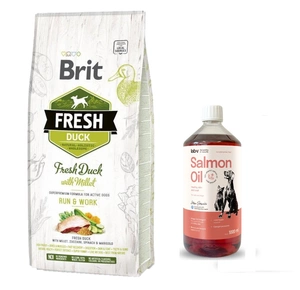 Brit Fresh Duck &amp; Millet Adult Run &amp; Work 12 kg + LAB V Ulei de somon pentru câini și pisici 1000 ml