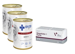 VETEXPERT Hepatiale Forte 40 Tablete+ENZO VET Hepatic pentru boli hepatice la câini 3x400g