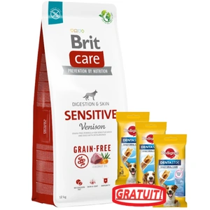 BRIT CARE Grain-free Sensitive Venison 12kg + 3xDentaStix GRATUIT!