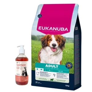 EUKANUBA Adult rase mici și mijlocii bogat în miel și orez 12 kg +LAB V ulei de somon pentru câini și pisici 500 ml