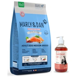 Marly &amp; Dan Adult Dog Medium Breed Fresh Salmon Holistic &amp; Hypoallergenic 12 kg hrană uscată + LAB V Ulei de somon pentru câini și pisici 500 ml