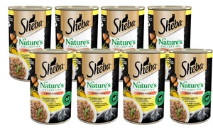 SHEBA cutie 12x400 g Nature's Collection - hrană umedă completă pentru pisici adulte, cu pui și ulei de pește, cu garnitură de yam și fasole verde, în sos