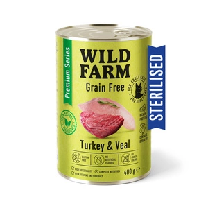 WILD FARM Premium Grain Free Turkey and Veal 400g - hrană fără cereale pentru pisici sterilizate