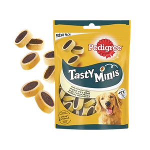 PEDIGREE® Tasty Minis 140 g – o gustare pentru câini adulți, cu aromă de vită și brânză