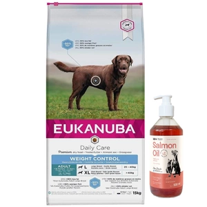 Eukanuba Adult Large Breed Weight Control Chicken 15kg+LAB V Ulei de somon pentru câini și pisici 500ml