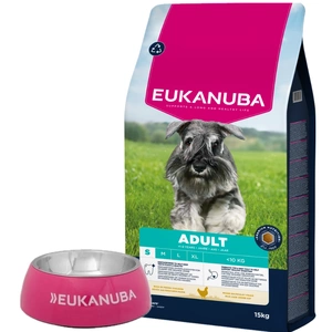 EUKANUBA Hrană pentru pui adult rasă mică 15 kg + bol GRATUIT!