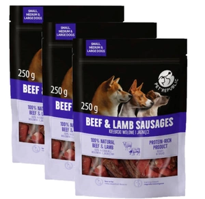 PetRepublic gustări din cârnați de vită și miel pentru câini, 3 x 250 g